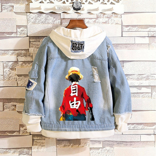 One Piece Luffy Men's and Women's Denim Jacket Hoodie