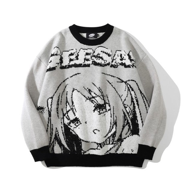 GEESA Oversized Anime Crewneck Sweater