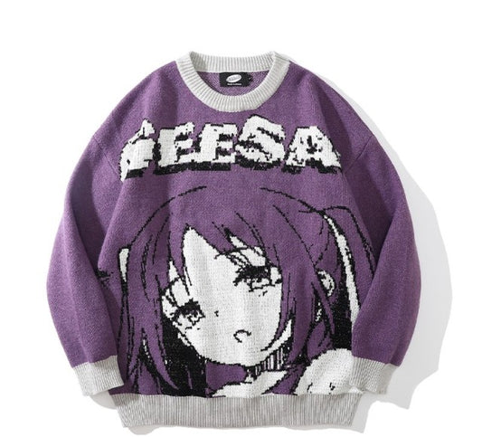 GEESA Oversized Anime Crewneck Sweater