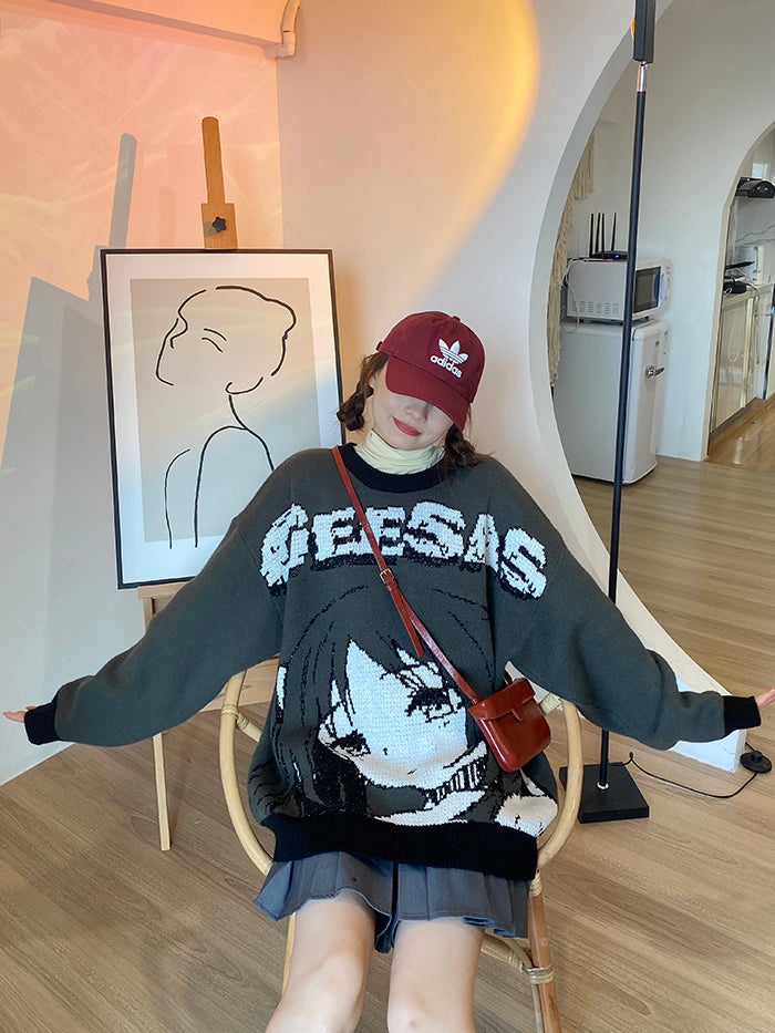 GEESA Oversized Anime Crewneck Sweater