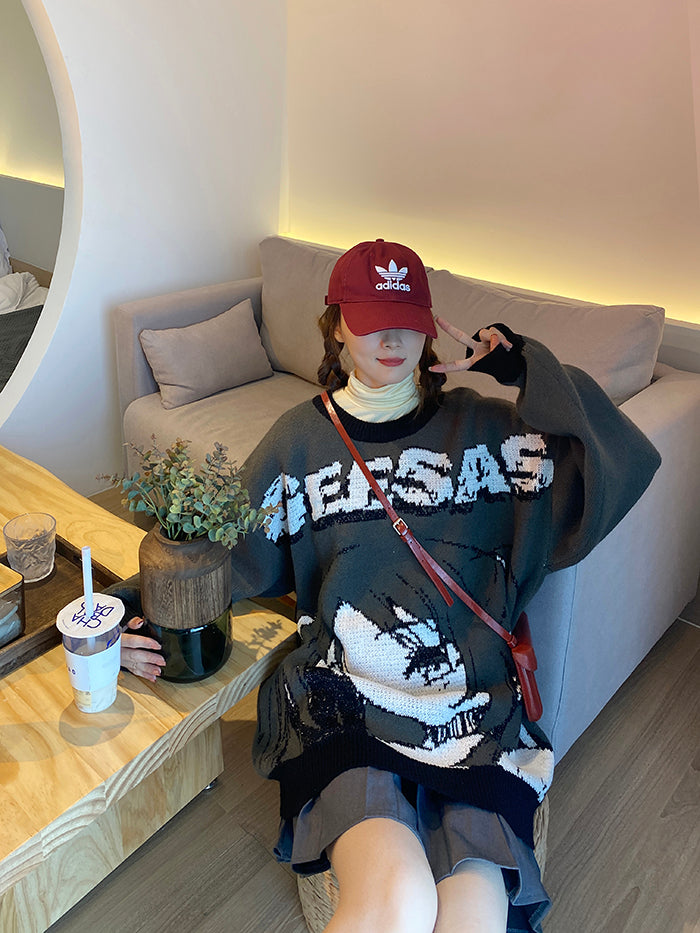 GEESA Oversized Anime Crewneck Sweater