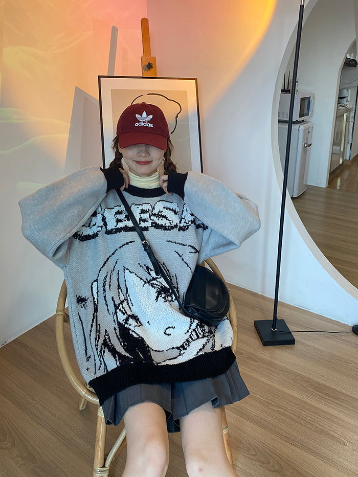 GEESA Oversized Anime Crewneck Sweater