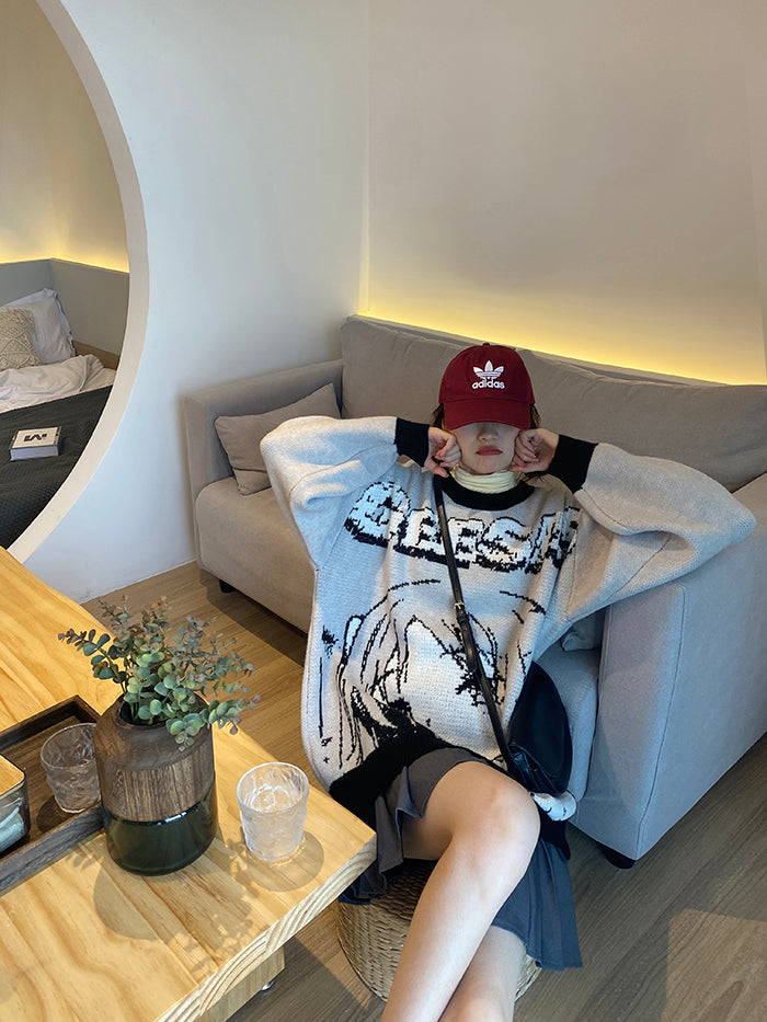 GEESA Oversized Anime Crewneck Sweater